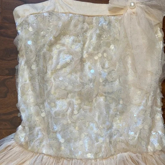 🆕 Beige sequin party dress with mesh frills in size L - Picture 3 of 4